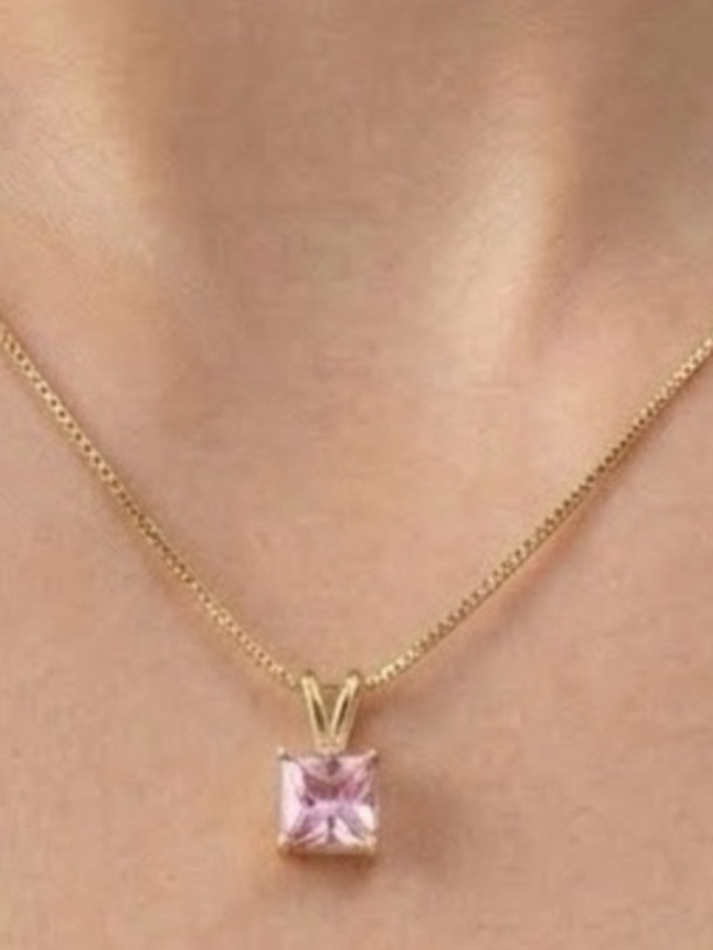 Gold Pendant with Pink Princess Cut CZ Gemstone NEW
